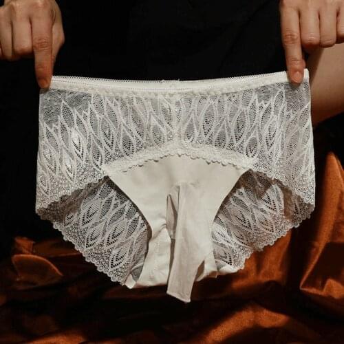 New Sexy Lace gay Shorts Opened Penis Sleeve Breathable Underwear Men Briefs Large Size Oily Penis Pouch Panties