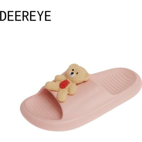 Comfort Cute Cartoon Bear Emoticons Soft Slip-On Shoes NonSlip Bathroom Summer Luxury Womens Mule For Home Slippers Flat 2021