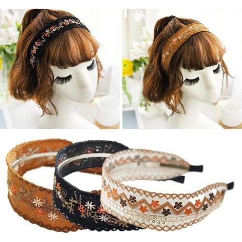 Embroidery Lace Fashion Ethnic Headband Head Buckle Accessories Suede Hair Girl Fabric Headband Style Pastoral Print Floral J1U2