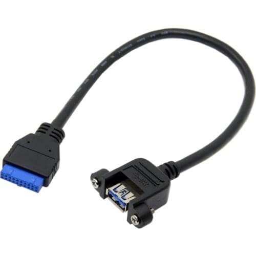 Zihan USB 3.0 Single Port A Female Screw Mount Type to Up Angled Motherboard 20pin Header Cable 25cm