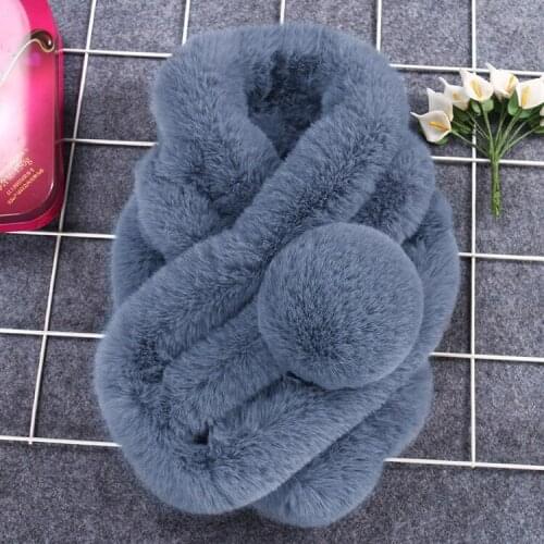 Winter Scarf Luxury Faux Fur Warm Scarf Fashion Solid Color Soft Plush Thicken Snood Scarves Shawl For Adult Kids Women 25