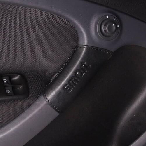 2Pcs Car Door Handle Pad Leather Protection Cover For Smart Fortwo 453 Car Interior Styling Decoration Modification Accessories