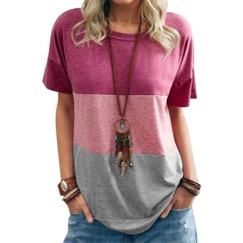 2021 Summer Tops Short Sleeve Patchwork Women T-shirt Casual Street Loose O-Neck Ladies Top Tee Shirt Femme