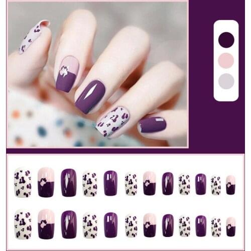 24pcs Leopard Pattern Fake Nail Coffin Glossy Artificial Plastic Girl Ballerina Full Coverage Suitable For Spring And Autumn