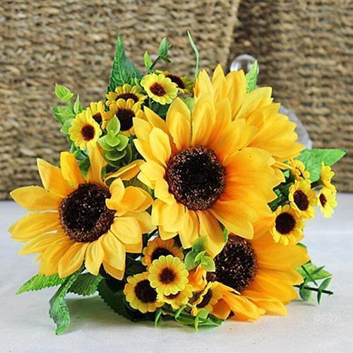 7 Heads Fake Sunflower Подсолнечник Artificial Silk Flower Bouquet Home Wedding Floral Decor