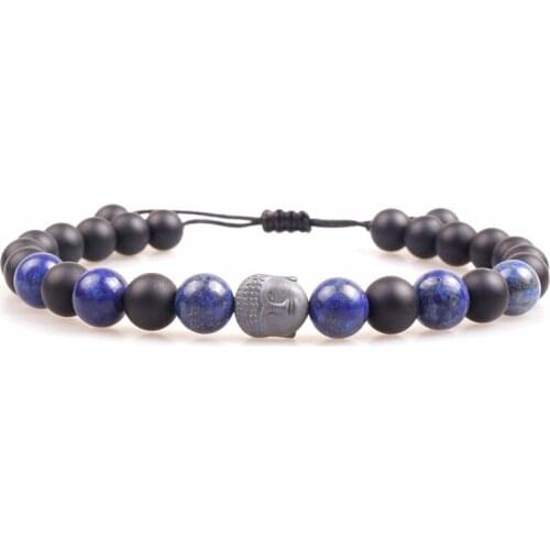 8mm Stone Beads Bracelet Braided Rope Adjustable Black Hematite Buddha Charm Beads Yoga Bracelet For Mens Dropshipping