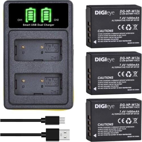 NP-W126 NP-W126s Battery + LED Dual Charger for Fuji FinePix HS30EXR,HS33EXR,X-A1,X-A3,X-E1,X-M1,X-T1,X-T2,X-T10,X-Pro1,X-PRO2