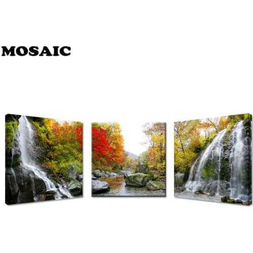 Diy diamond painting Landscape 3 Pieces Tree Waterfall Home Decor/Office Decor/Living Room Decor square/round Diamond Embroidery