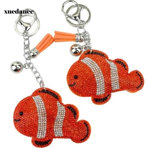 Full Crystal Rhinestone Clownfish Keychain Car keyrings Womens bags Decoration Accessories horse Pendants Jewelry