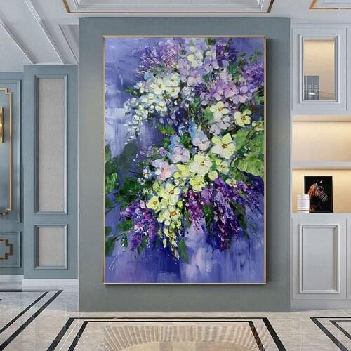 Pure hand-painted oil painting abstract mural orchid violet decorative painting restaurant dining room mural original wall art