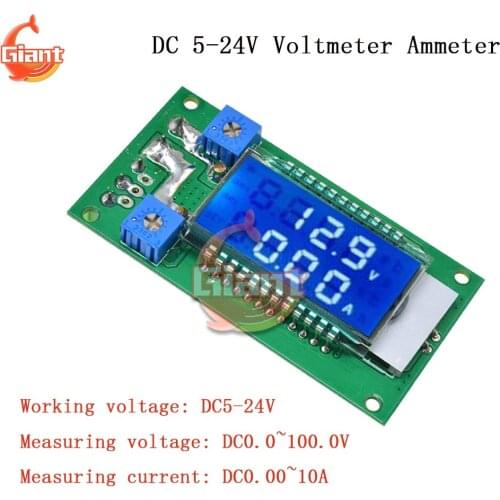 DC5-24V LCD Digital Voltmeter Ammeter Amp Volt Voltage Current Meter Tester Detector DC0.0~100.0V for Motorcycle Car 5V 12V 24V