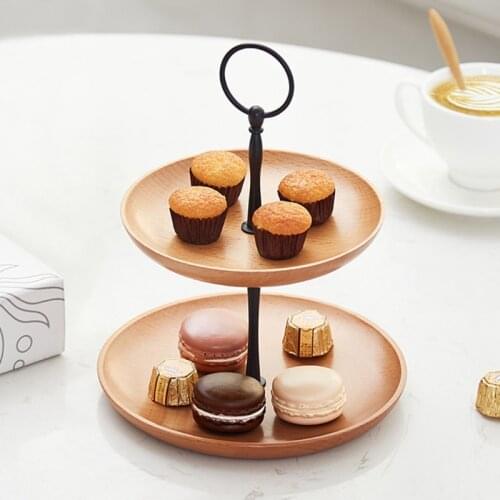 Wooden Fruit Plate Two Tiered Serving Tray Platter Party Snack Candy Cake Plate H3CC