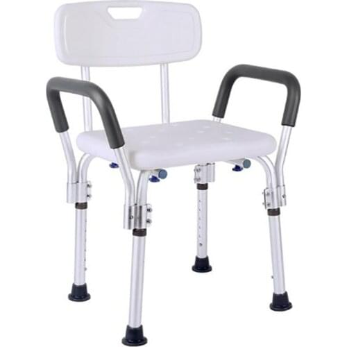 Aluminum Alloy Shower Bench with Armrest and Back Non-Slip Shower Stool Adjustable Shower Chair with Drainage Holes Bath Seat