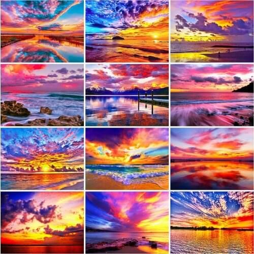 Evershine Diamond Painting Sea 5D DIY Full Square Round Diamond Embroidery Sunset Cross Stitch Landscape Rhinestone Mosaic Craft