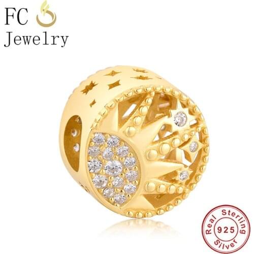 FC Jewelry Fit Original Pandora Charm Bracelet 100% 925 Silver Gold Color Sea Beach Plam Tree Bead Women Making Summer Berloque