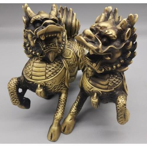 China brass archaize kirin crafts statue A pair