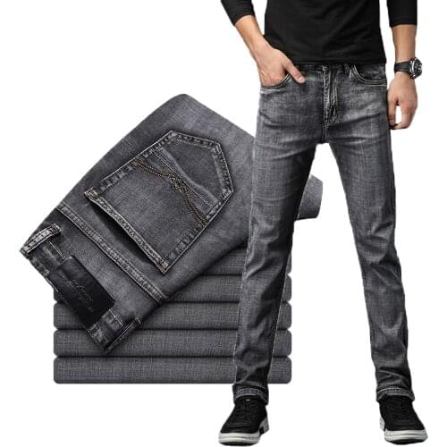 2021 spring and autumn classic mens jeans mens ordinary jeans business casual smoky gray stretch gray jeans brand trousers