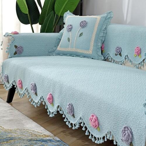 Korean Pastoral Cotton Sofa Cover with Floral Decor Four Seasons General Non-slip Couch Covers for Sofas 1-4 Seaters Available