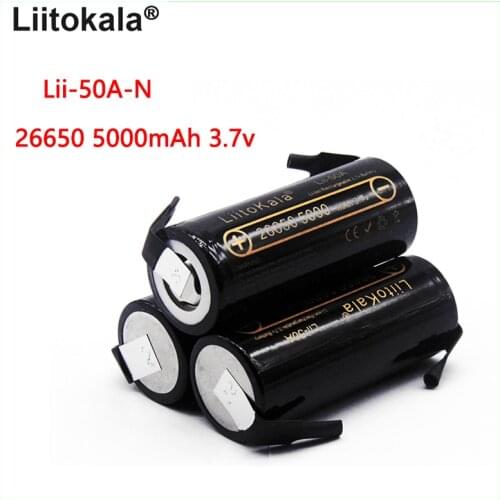100%Real capacity LiitoKala 26650 5000mah 3.7V Li-ion Rechargeable Battery Lii-50A-N 3.7v26650 battery for Flashlight+DIY nickel