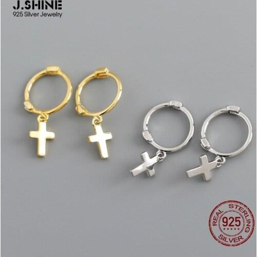 JShine Minimalist Cross 100% S925 Sterling Silver Drop Earrings Circle Earrings Hoops Small Cross Earrings for Women Accessories