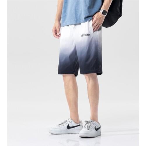 2021 Mens Streetwear Joggers Shorts Summer Men Casual Gym Loose Cargo Shorts Male Hip Hop Gradient Contrast Color Drawstring