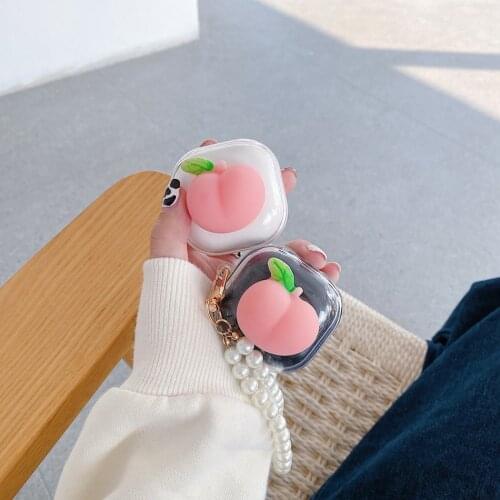 For Samsung Galaxy Buds Live/Buds Pro Case Squishy Cute Peach Pearl Chain Silicon Clear Earphone Case For Galaxy Buds Live Cover