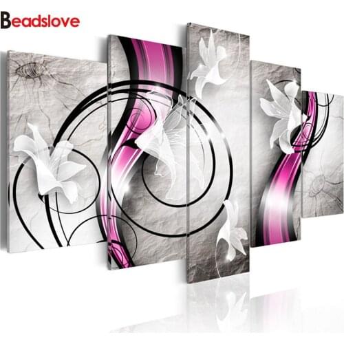 Diy 5d diamond painting Abstract 5 Pieces Plant Orchid diamond embroidery Modular Pictures Home Office Decoration full drill 2