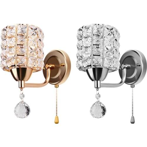 Modern Style Wall Light Cylinder Crystal Holder With Pendant And Pull Switch Ac 85-250V E14 Socket Wall Lamp
