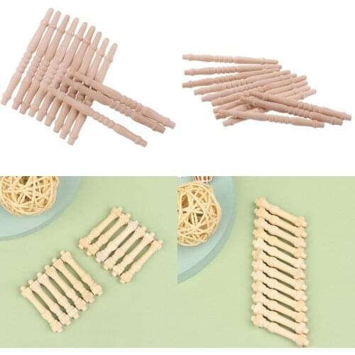 New 12 Pcs DIY Spindles Balusters Wooden Railings Staircase Handrail Dollhouse Miniature 1/12 Scale Stair Railing Furniture Toys