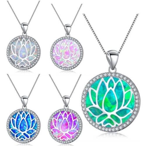 Necklace Hollow Lotus Opal Round Chain Fashion Blue Fire Opal Pendant Fragrance Pendant Hollow Lotus Necklace
