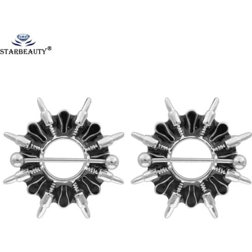 2Pcs New Punk Radiation Bullets Shape Nipple Piercing, Sexy Bar Rings Jewelry Nipple Helix Tragus Women Men Gift