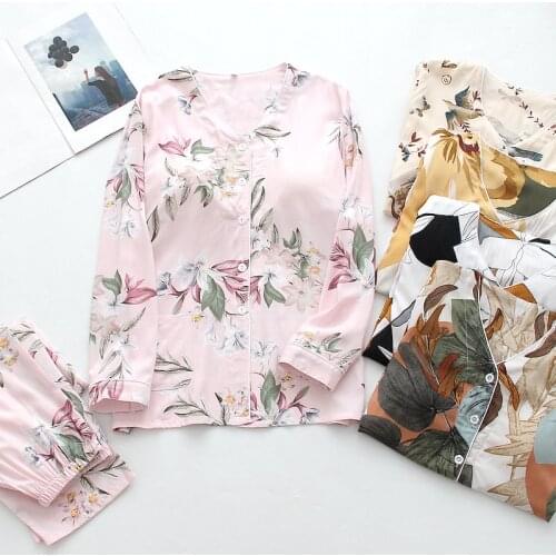 Pajamas with Chest Pads Summer 100% Viscose Pyama Woman Set Long-sleeved Thin Free Bra Home Service Ladies Cardigan Night Wear