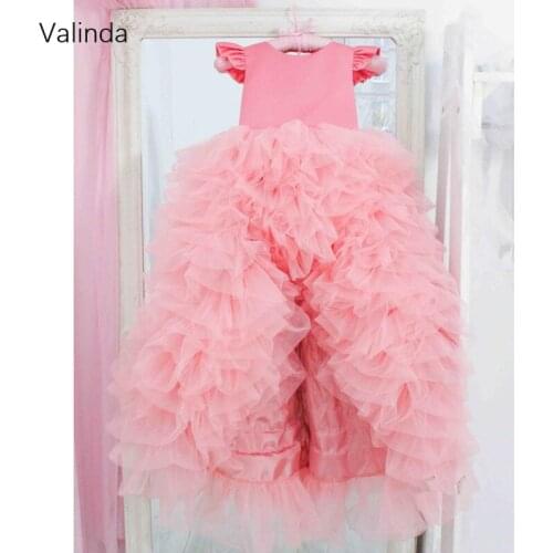 Pleated High Low Pageant Dresses for Girls Birthday Party Wear Flower Girl Dress Formal Occasion Gowns