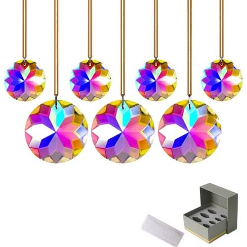 GOLDENHAITAI 7pcs Hanging Crystal Suncatcher Prism Rainbow Maker DIY Heart Pendant for Window Garden Decoration 30/45mm