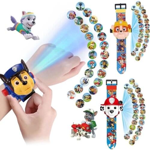 Paw Patrol Projection Digital Toy Electron Watch Anime Figure Time Develop Intelligence Learn Dog Patrulla Canina Toy Child Gift