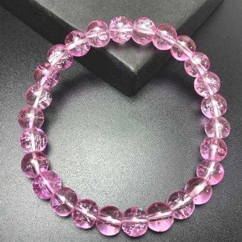 Pink Powder Crystal Quartz Natural Stone Streche Couples Bracelet For Women Elastic Cord Pulserase Beads Lovers Jewelry Gifts