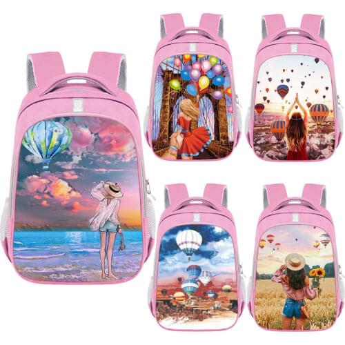 Lovely Girl Balloon Landscape Backpack Teenager Girls School Backpack Book Bag Women Rucksack Bags for Travel Casual Daypack