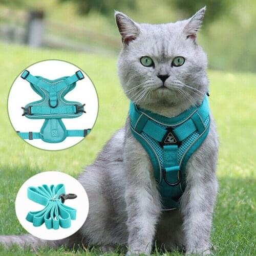 Cat Puppy Dog Harness Vest Escape Proof Reflective Strap Soft Mesh Adjustable Leash Pet Cat Walking Leads for Kitten