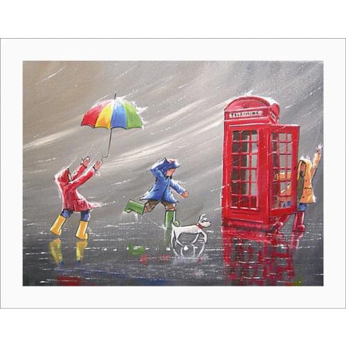 Modern Abstract Wall Art Painting on Canvas Kids in The Raining Day Landscape Oil Painting Picture for Home Decor Handpainted