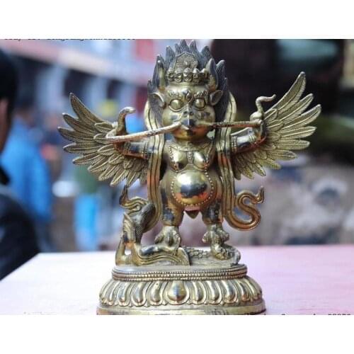 Tibet Buddhism Old Copper Gilt Redpoll Winged Garuda Bird GodEagle Buddha Statue