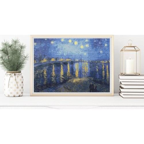 Hot Embroidery Starry Night Over the Rhone Photos to Cross Stitch Patterns with 100% Cotton Floss & Free Shipping for Home Decor