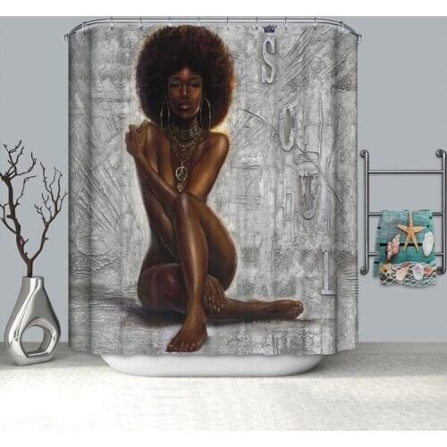 African Women Shower Curtain Waterproof Bathroom Curtain Polyester Fabric