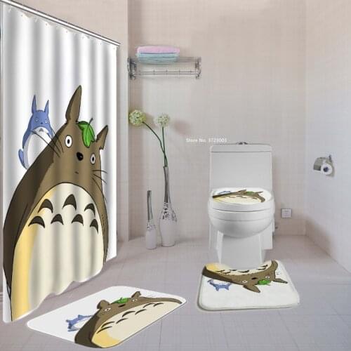 3D Cartoon Totoro Unicorn Print Shower Curtain Home Decor Waterproof Shower Curtain Non-slip Bath Mat Bathroom Accessories