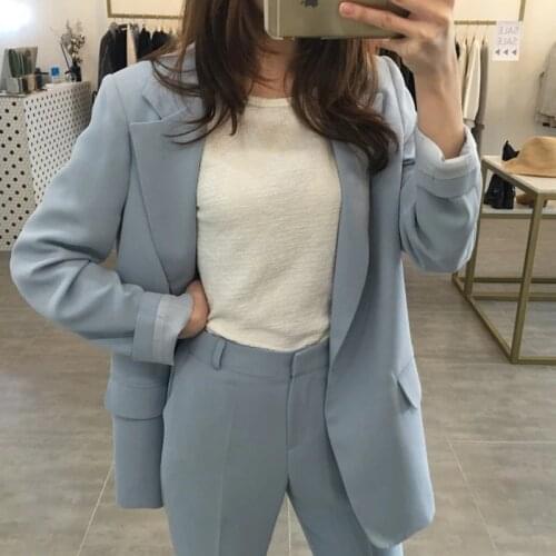 Women Single botton Work Blazer Suits OL Pants Suit Notched Blazers Jackets With Trouser Two Pieces Set Red Pink GREEN