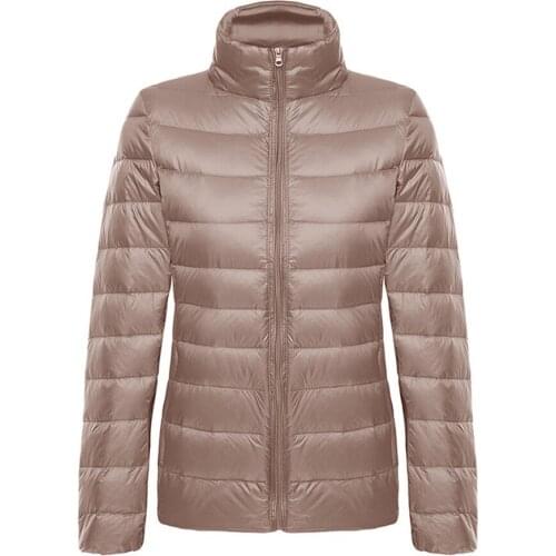 Womens Down Jacket White Duck Down Lapel Long Sleeves With Zipper Lightweight Warm Ladies Top Fashion Casual Convenient Storage