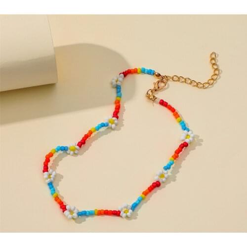 Bohemian Color and Blue Seed Bead Flower Collar Necklace Statement Womens Jewelry Bijoux Short Collar Clavicle Chain Necklace