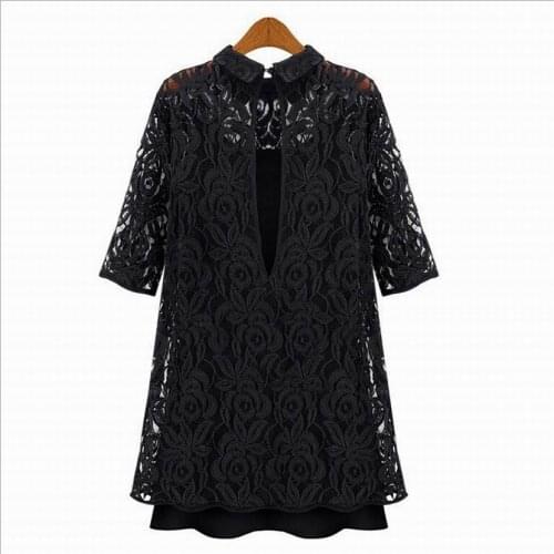 Black Dress Women Summer Plus Size dress Office Fashion Lace Slim Casual High Quality Ladys Clothing Free Shipping 1115
