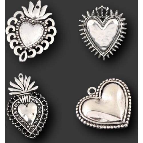 10pcs Silver Plated Christian Heart Of Sage Pendants DIY Charms Retro Necklace Bracelet Jewelry Handmade Metal Accessories P533
