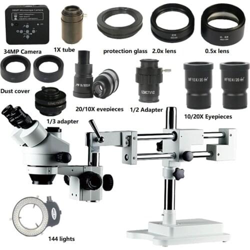 3.5X-180X Double arm boom stand Simul-focal Trinocular Stereo Zoom Microscope 34MP HDMI Microscopio camera Phone repair tools