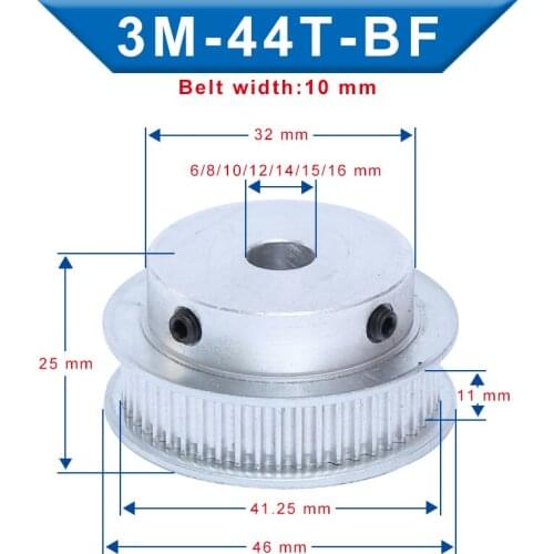 3M-44T Pulley Inner Bore 6/8/10/12/14/15/16 mm Slot Width 11mm pulley wheel Aluminum Material For Width 10 mm 3M-Timing Belt